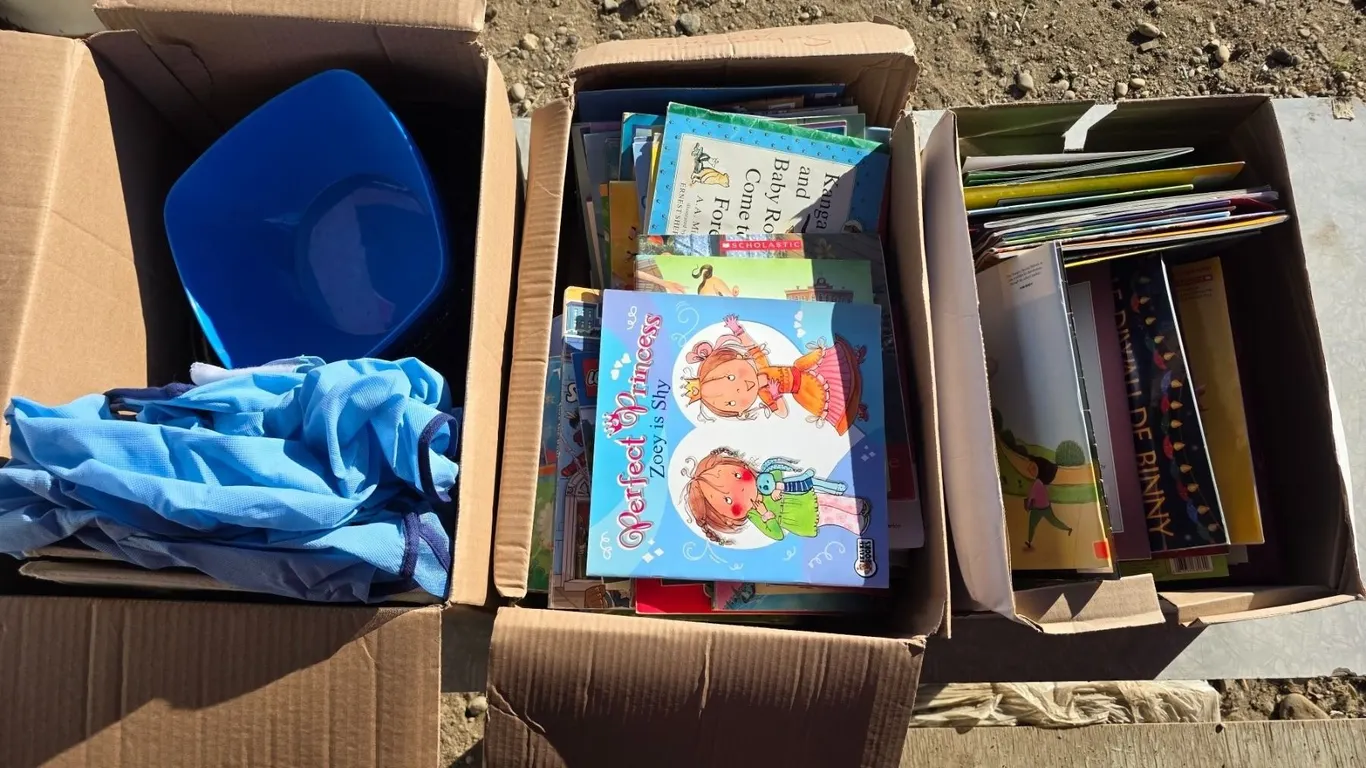 3 boxes of misc items- childrens books