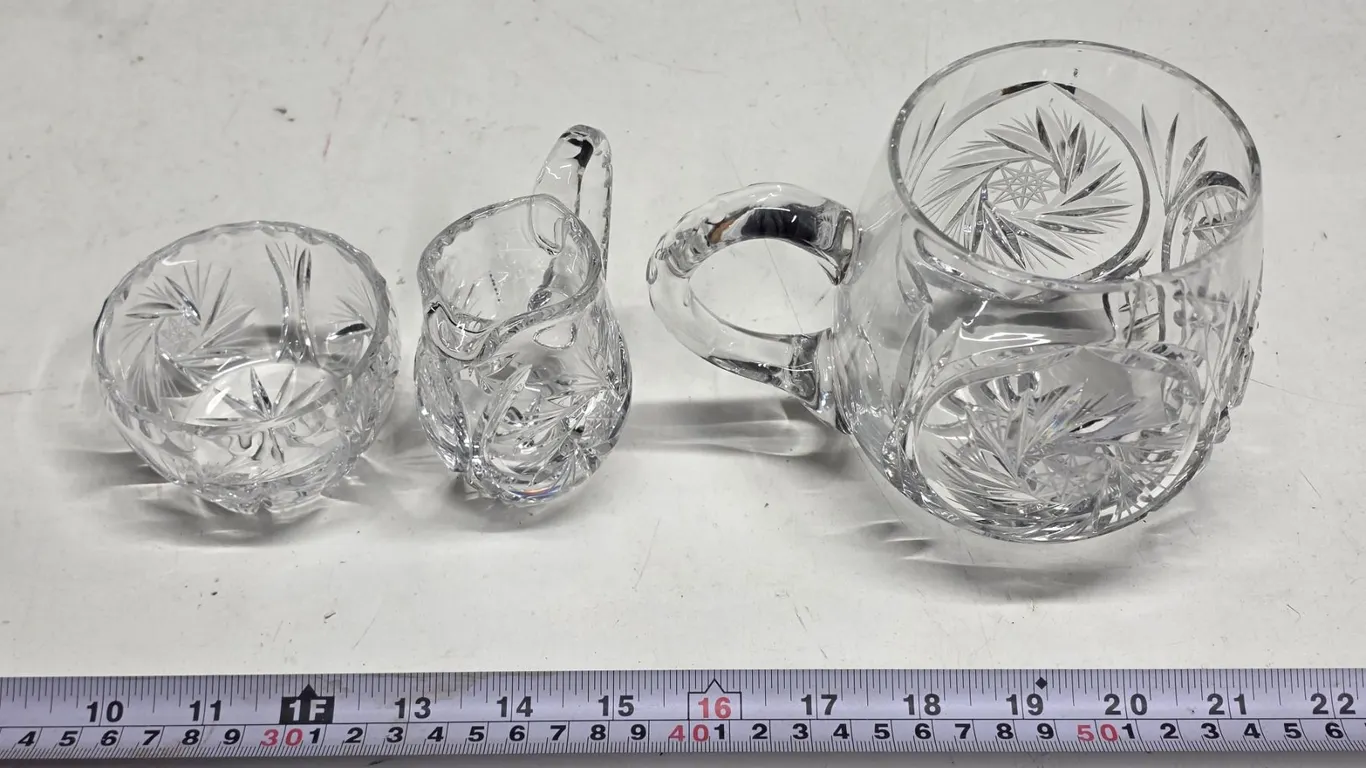 Crystal cream and sugar and mug