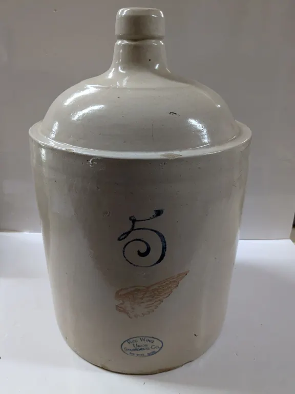 5-Gal Redwing Jug, has Cracks, Chips, Hole