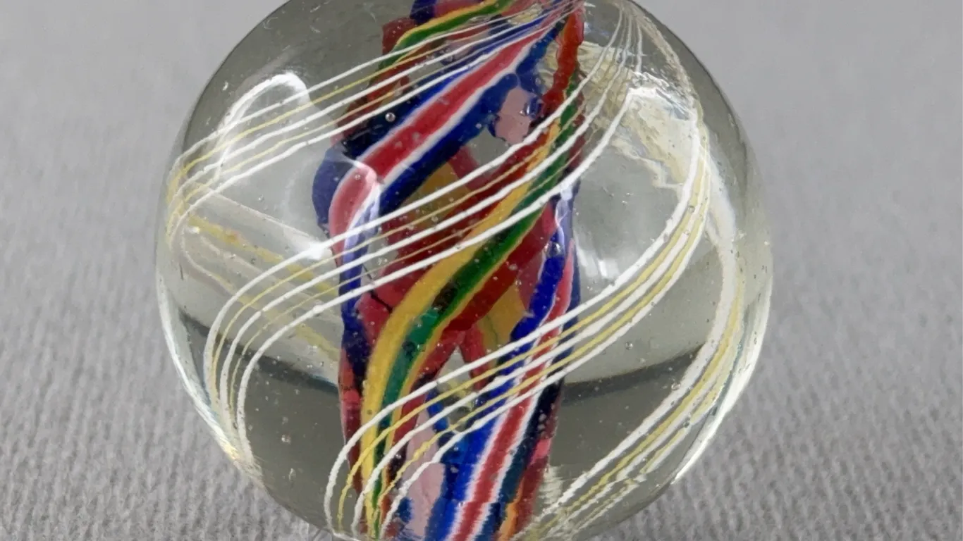 Glass Marble W/Latticinio Core, Possibly Antique German Handmade, Appr, 2”D