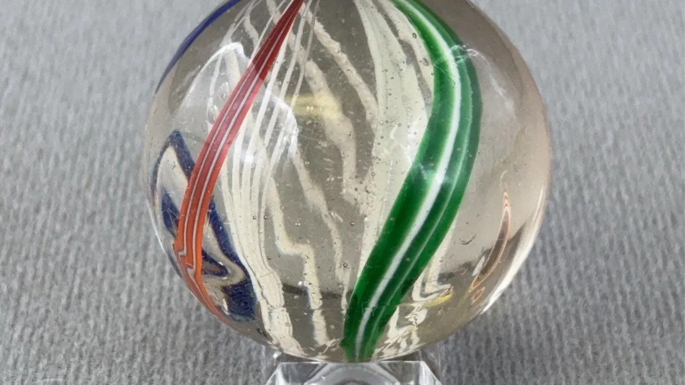 Swirl Glass Marble W/Latticinio Core, Appr. 2” D
