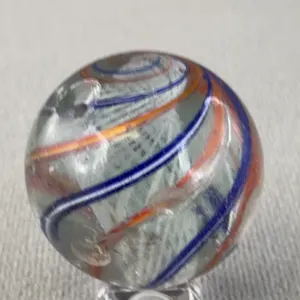 Red, White & Blue Swirl Marble W/Latticinio Core, Appr. 2” D