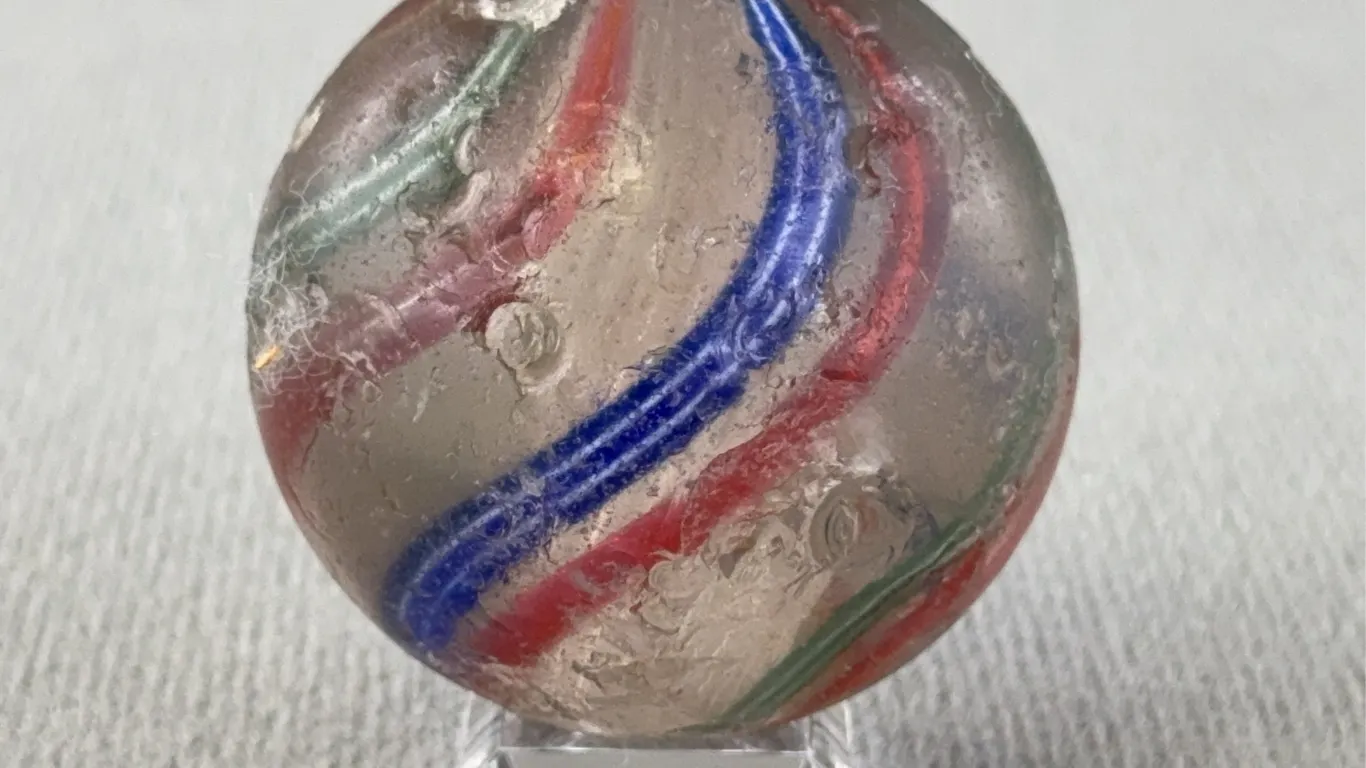 Swirl Glass Marble W/Latticinio Core, Appr. 1 3/4” D