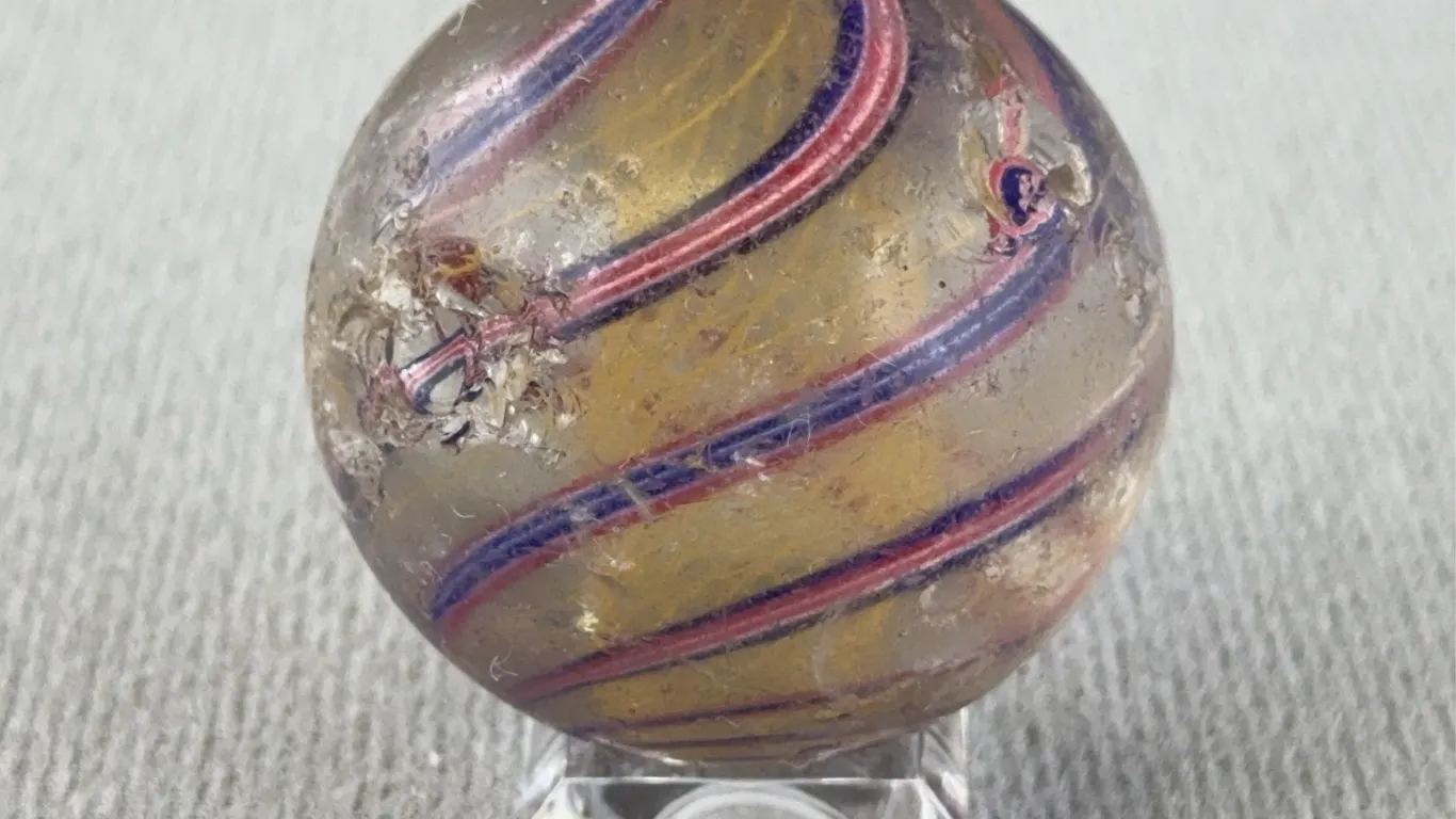 Swirl Glass Marble W/Latticinio Core, Appr. 1 1/2”D