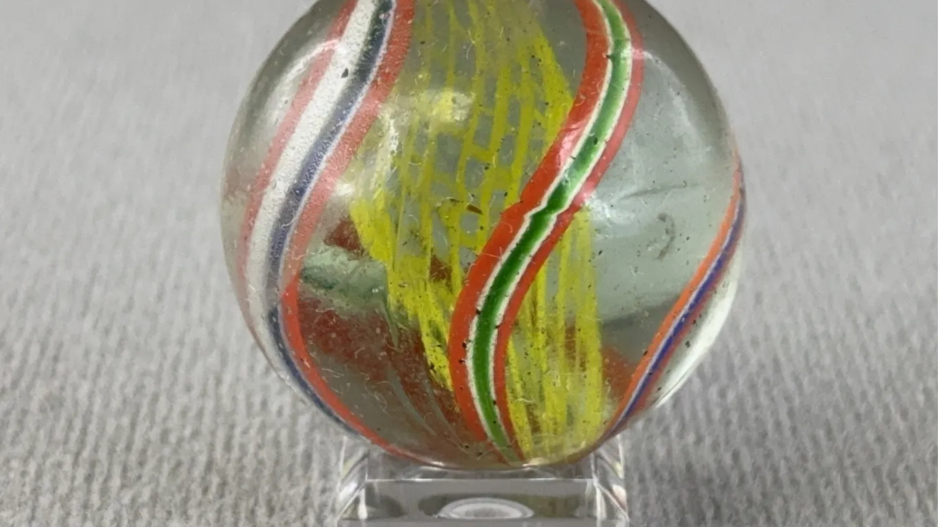 Swirl Glass Marble W/Latticinio Core, Appr. 1 1/2”D