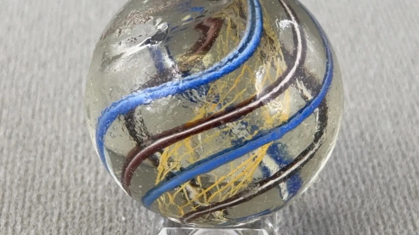 Swirl Glass Marble W/Latticinio Core, Appr. 2” D