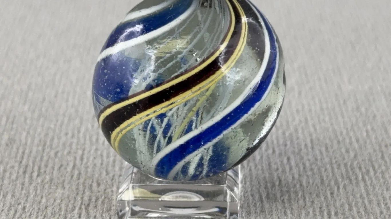 Swirl Glass Marble W/Latticinio Core, Appr. 1 1/2” D