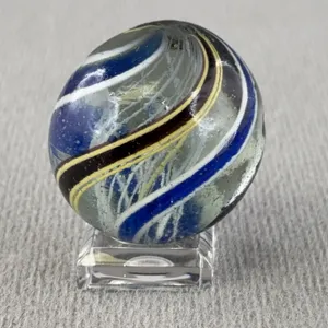 Swirl Glass Marble W/Latticinio Core, Appr. 1 1/2” D