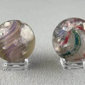 2 Swirl Glass Marbles W/ Solid & Latticinio Core, Appr 1 1/2” D