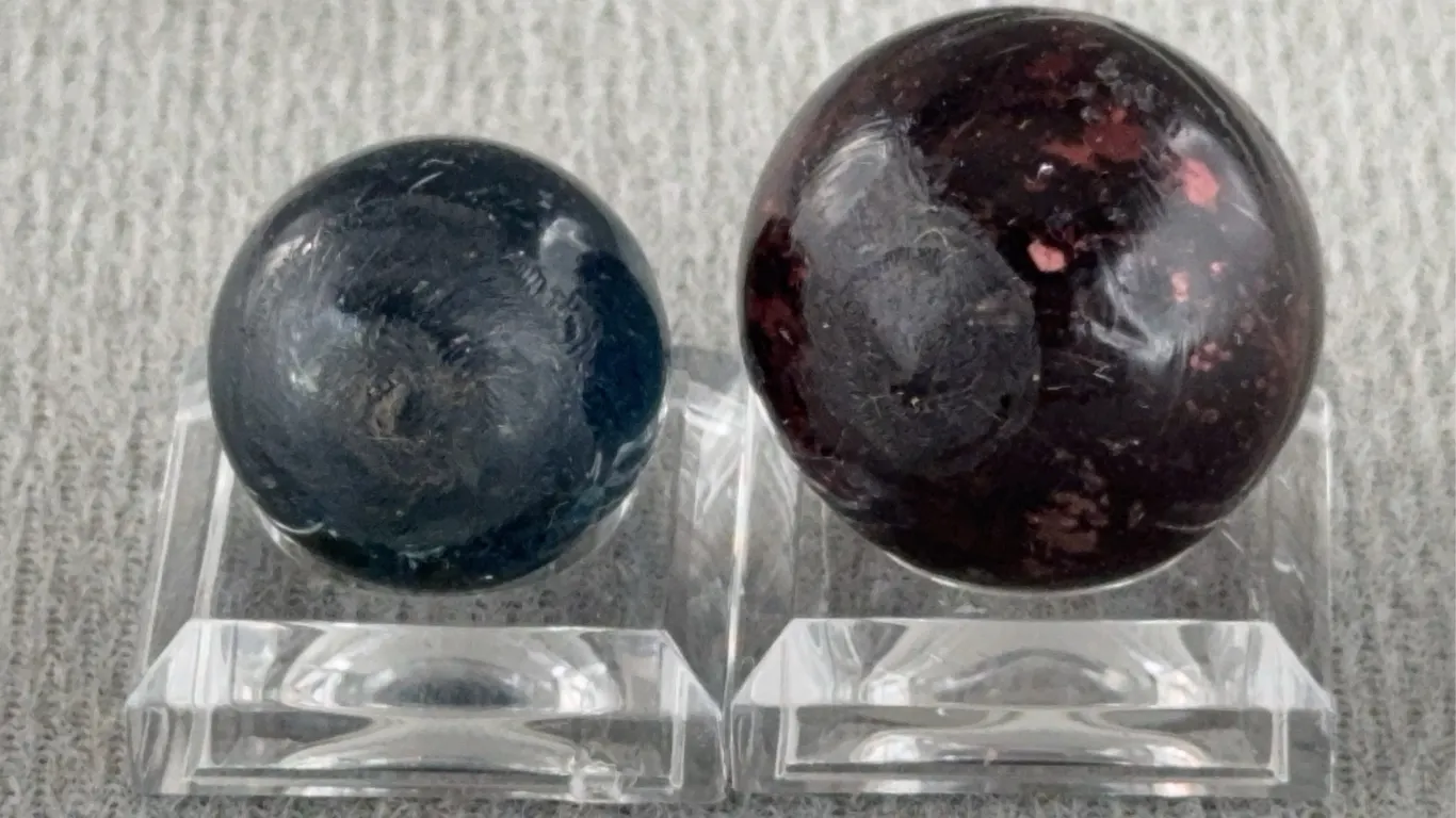 2 Black Marbles W/ Mica, Appr. 3/4 & 1/2” D