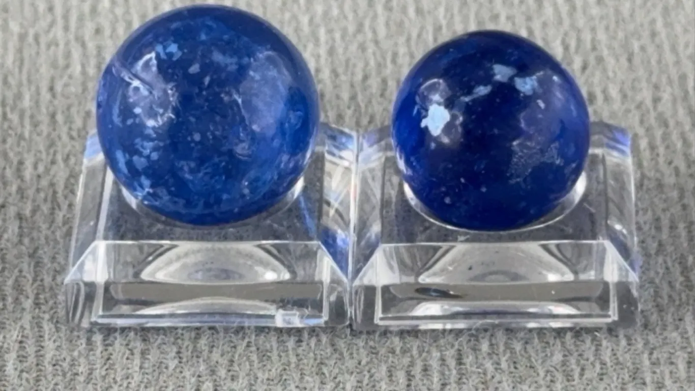 2 Blue Marbles W/ Mica, Appr. 1/2” D