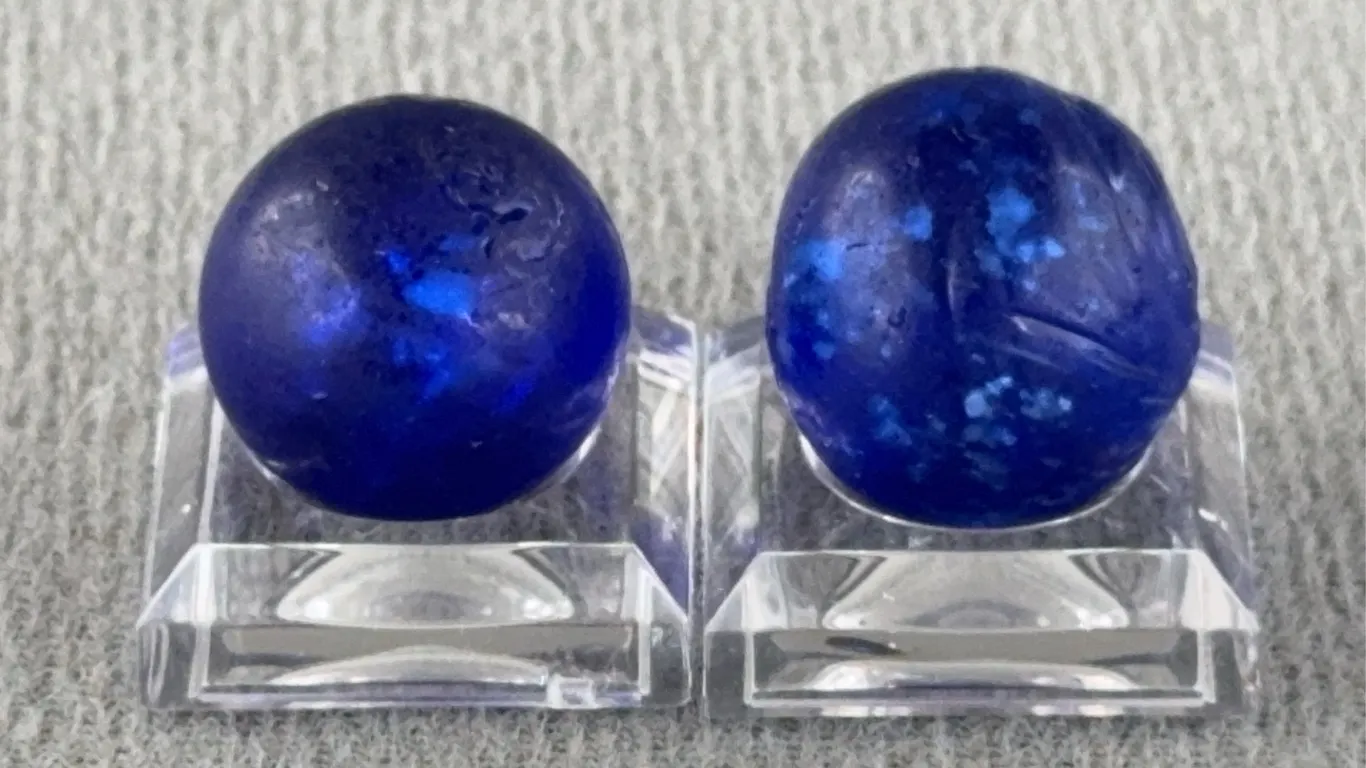 2 Blue Marbles W/ Mica, Appr. 1/2” D
