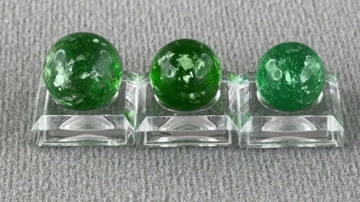 3 Green Marbles W/ Mica, Appr. 1/2” D