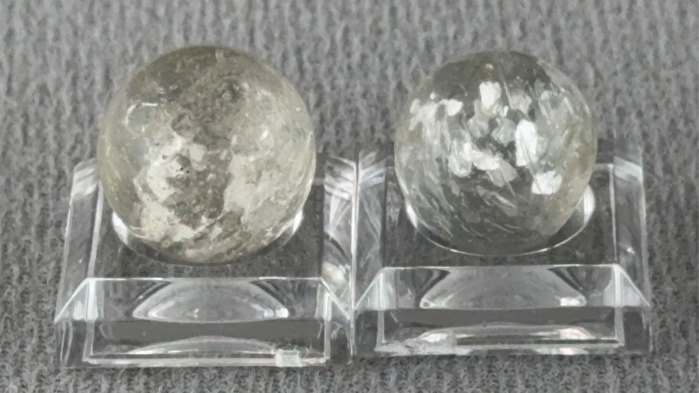 2 Clear Marbles W/ Mica, Appr. 1/2” D