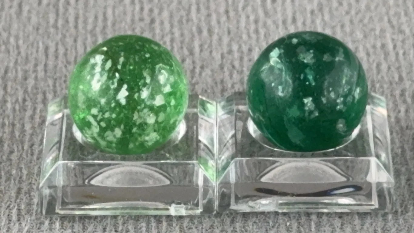 3 Green Marbles W/ Mica, Appr 1/2” D