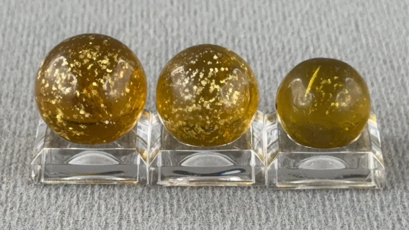 3 Yellow Marbles W/ Mica, Appr. 3/4” D