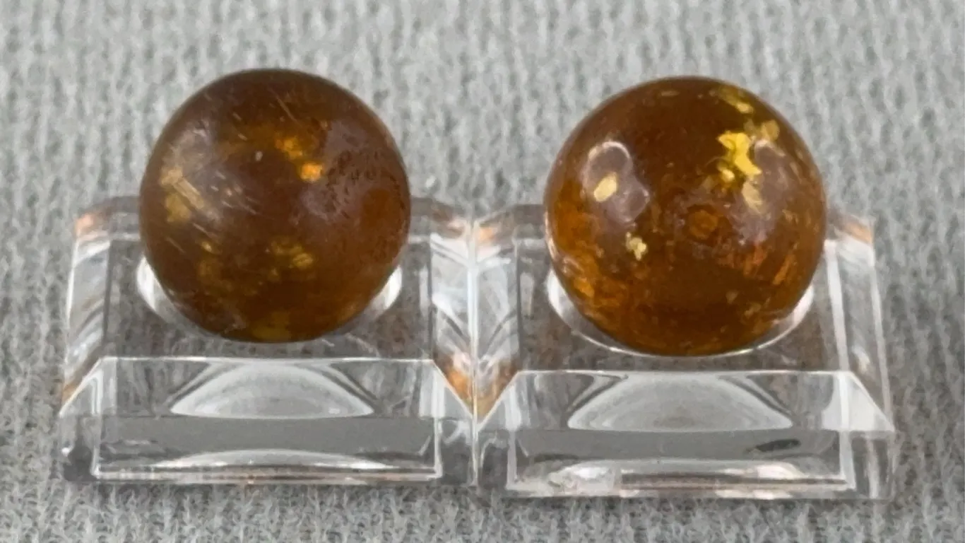 2 Orange Marbles W/ Mica, Appr. 1/2” D