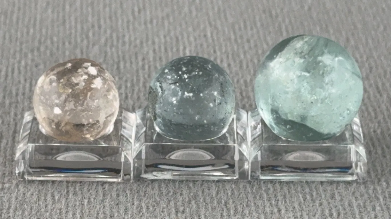 3 Clear Marbles W/ Mica, Appr. 1/2” & 3/4” D
