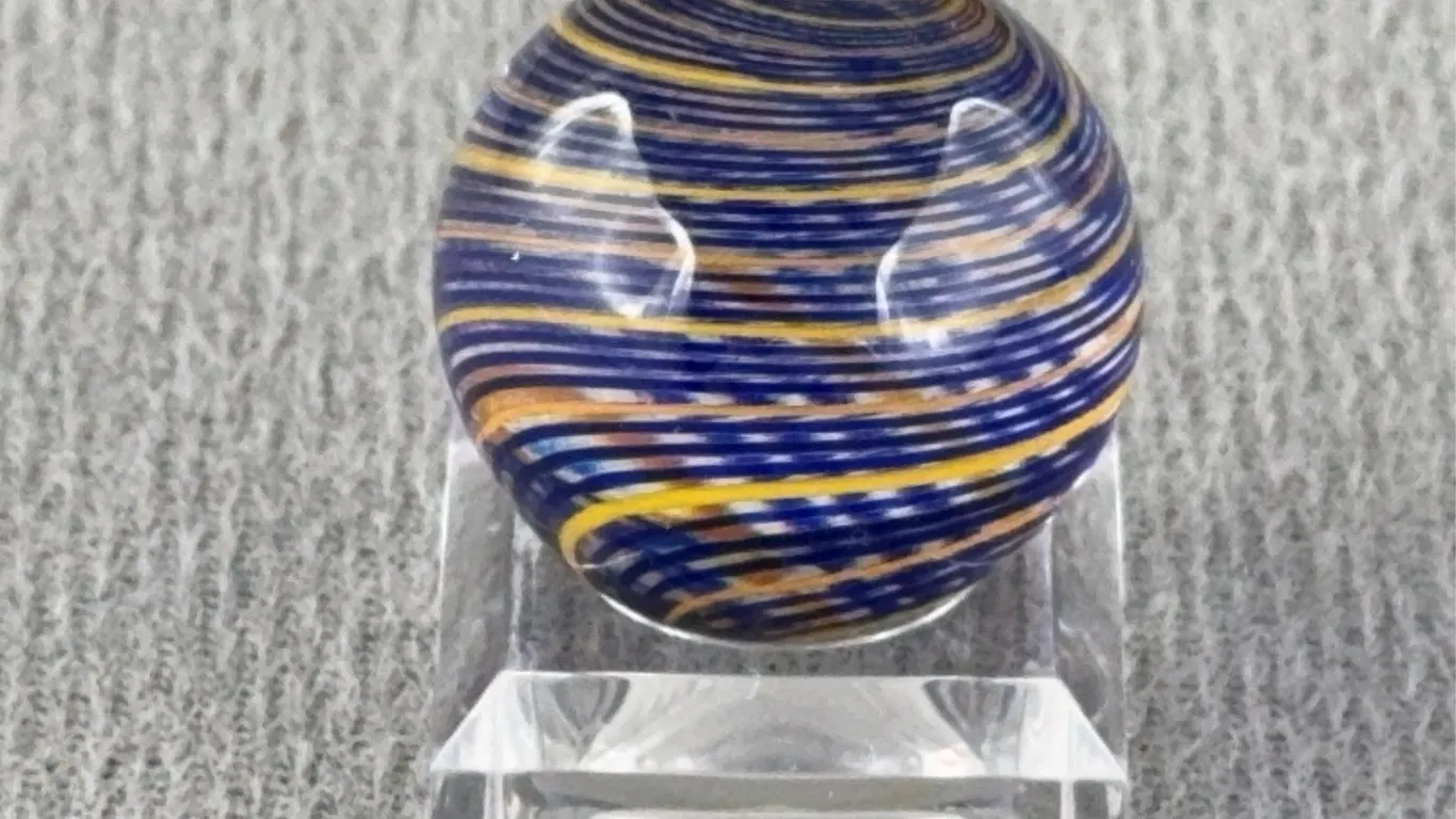 Blue & Yellow Swirl Glass Marble, Appr. 3/4” D