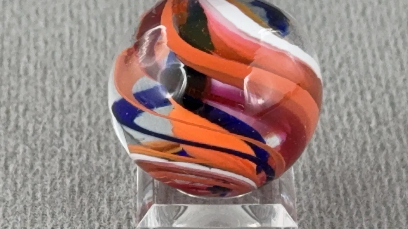Swirl Glass Marble W/ Divided Ribbon Core, Appr. 1” D