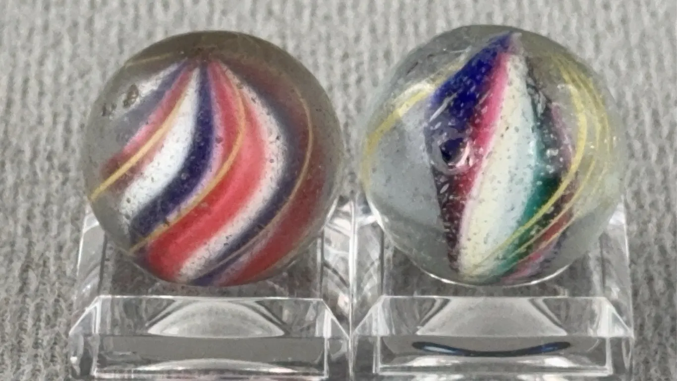 2 Swirl Glass Marbles W/ Solid Core, Appr. 3/4” D