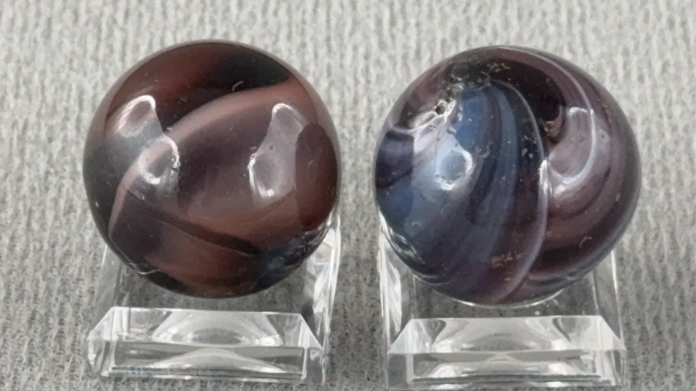 2 Brown Marbles W/ Swirls, Appr. 3/4” D