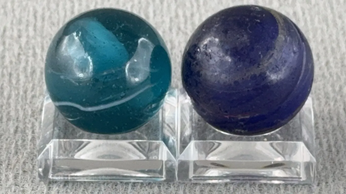 2 Blue Marbles W/ Swirls, Appr. 3/4” D