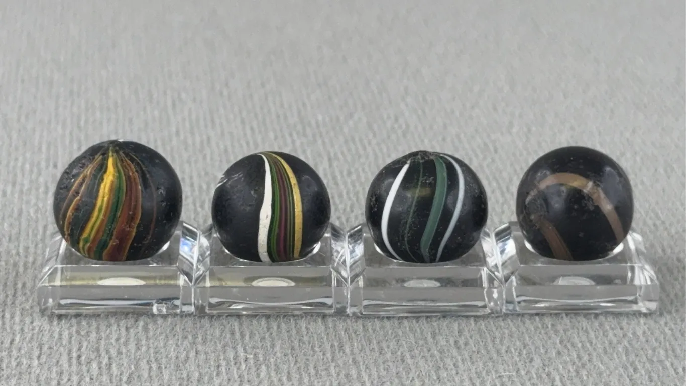 4 Indian Swirl Marbles, Appr. 1/2” D