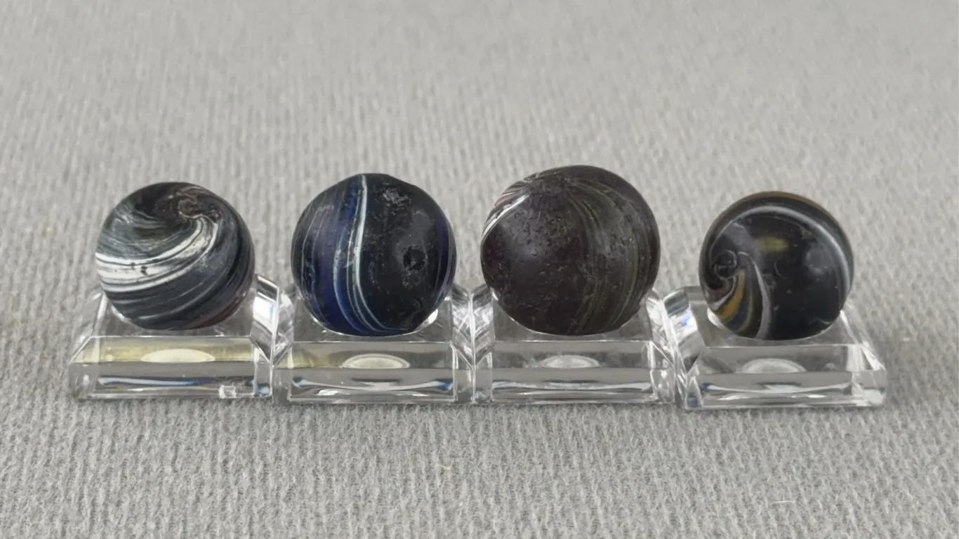 4 Indian Swirl Marbles, Appr. 1/2” D