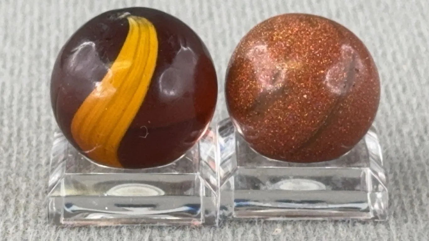 2 Brown Glass Marbles, Appr. 3/4” D