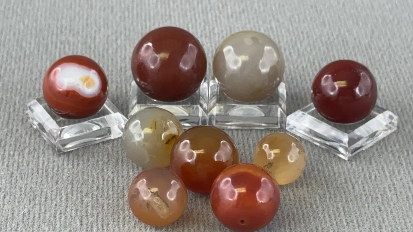 9 Agate Marbles, Appr. 1/2”-3/4” D