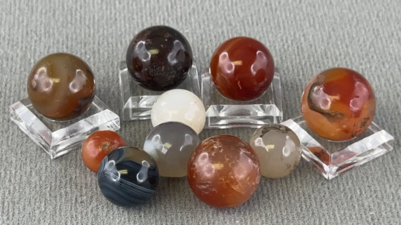 10 Agate Marbles, Appr. 1/2”-3/4” D