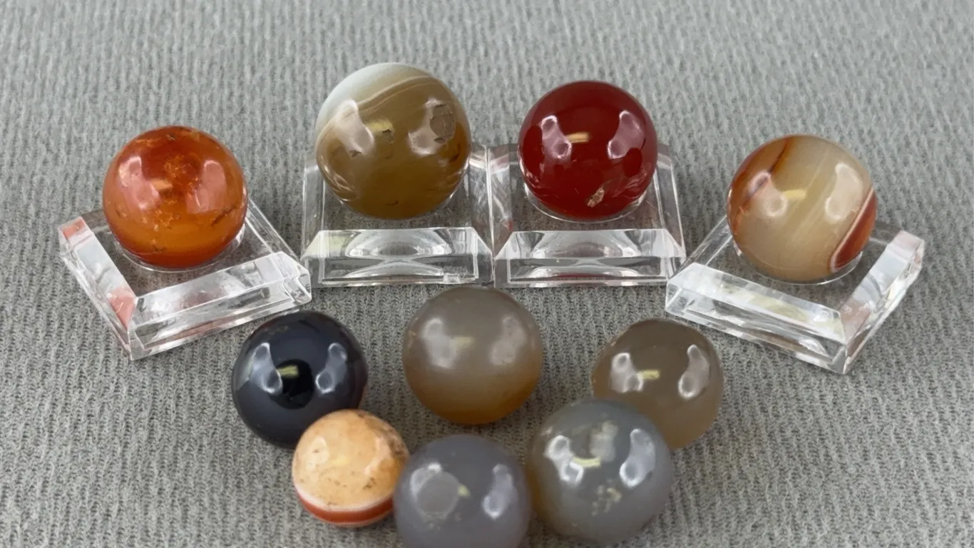 10 Agate Marbles, Appr. 1/2”-3/4” D