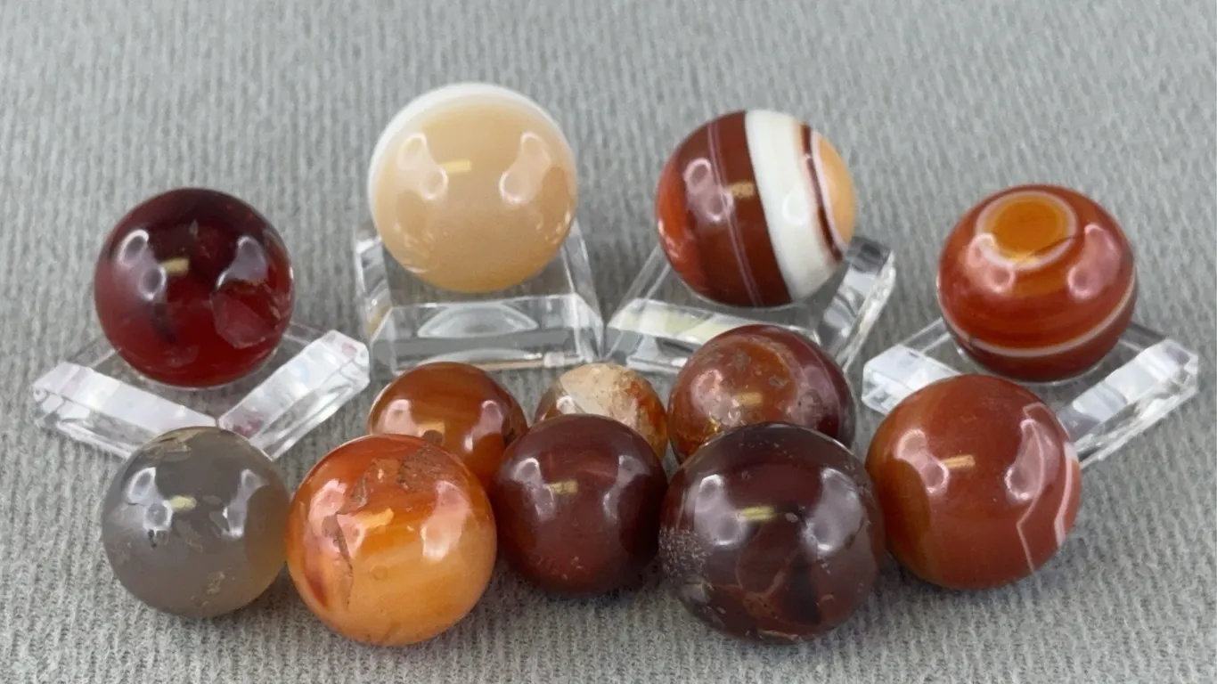 12 Agate Marbles, Appr. 1/4”-3/4” D