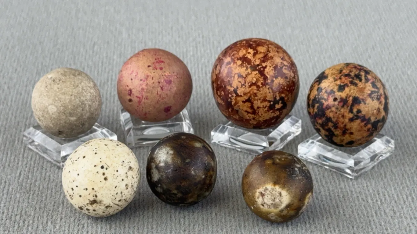 7 Clay Marbles, Appr. 3/4”-1” D