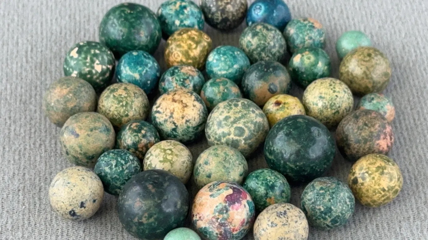 38 Clay Marbles, Appr. 1/8”-3/4” D