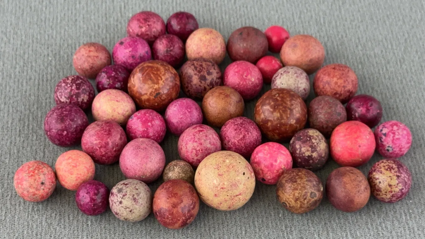 43 Clay Marbles, Appr. 1/8-3/4” D