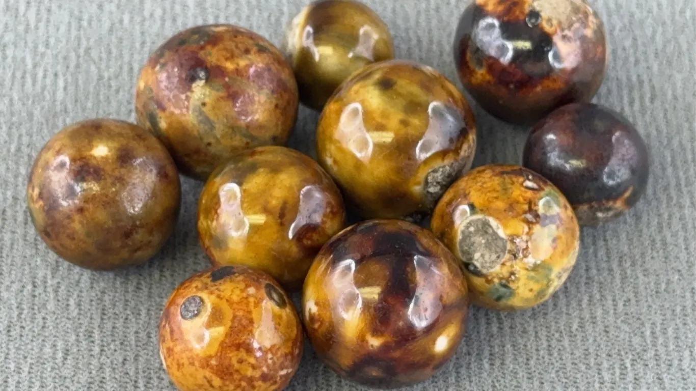 10 Bennington Clay Marbles, Appr. 1/2-3/4” D