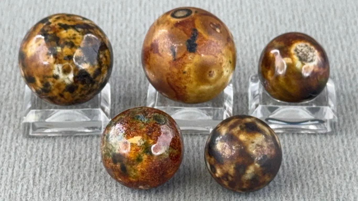 5 Bennington Clay Marbles, Appr. 1/2-7/8” D