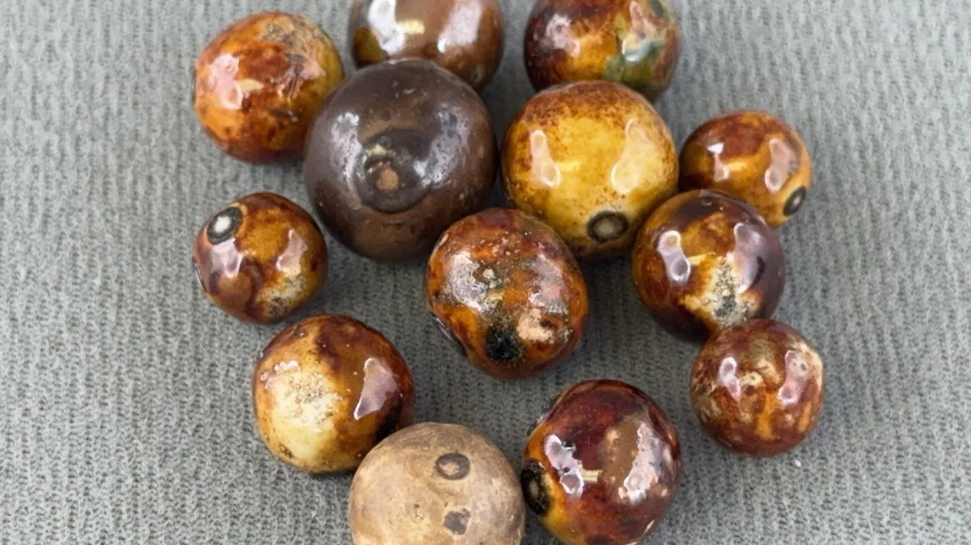 13 Bennington Clay Marbles, Appr. 1/2-3/4” D