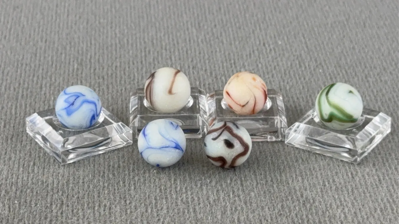 6 Lined Crockery Marbles, Appr. 1/3” D