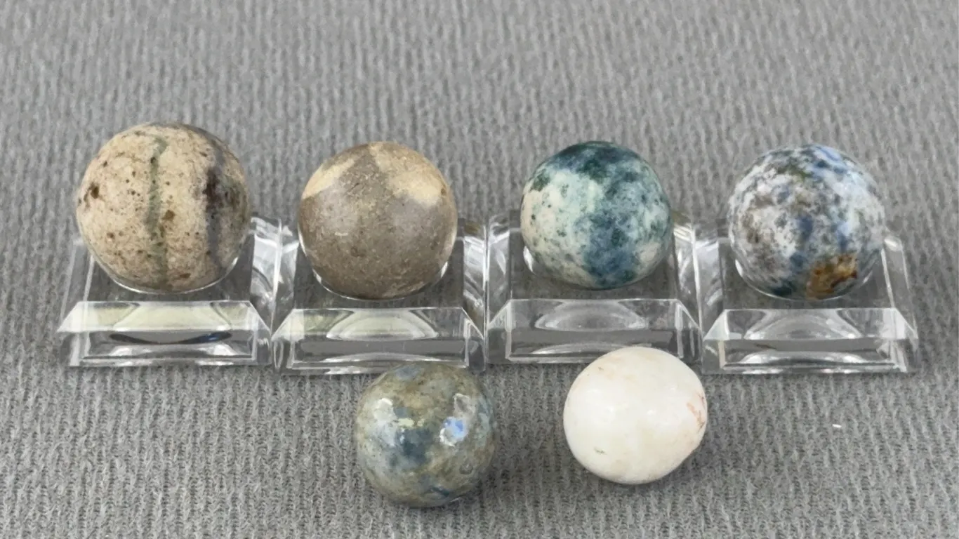 6 Crockery Marbles, Appr. 1/2-3/4” D