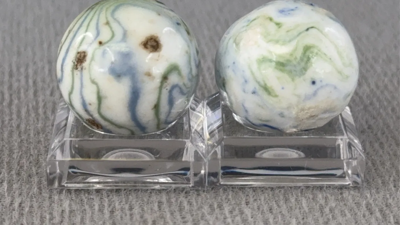 2 Crockery Marbles, Appr. 3/4” D