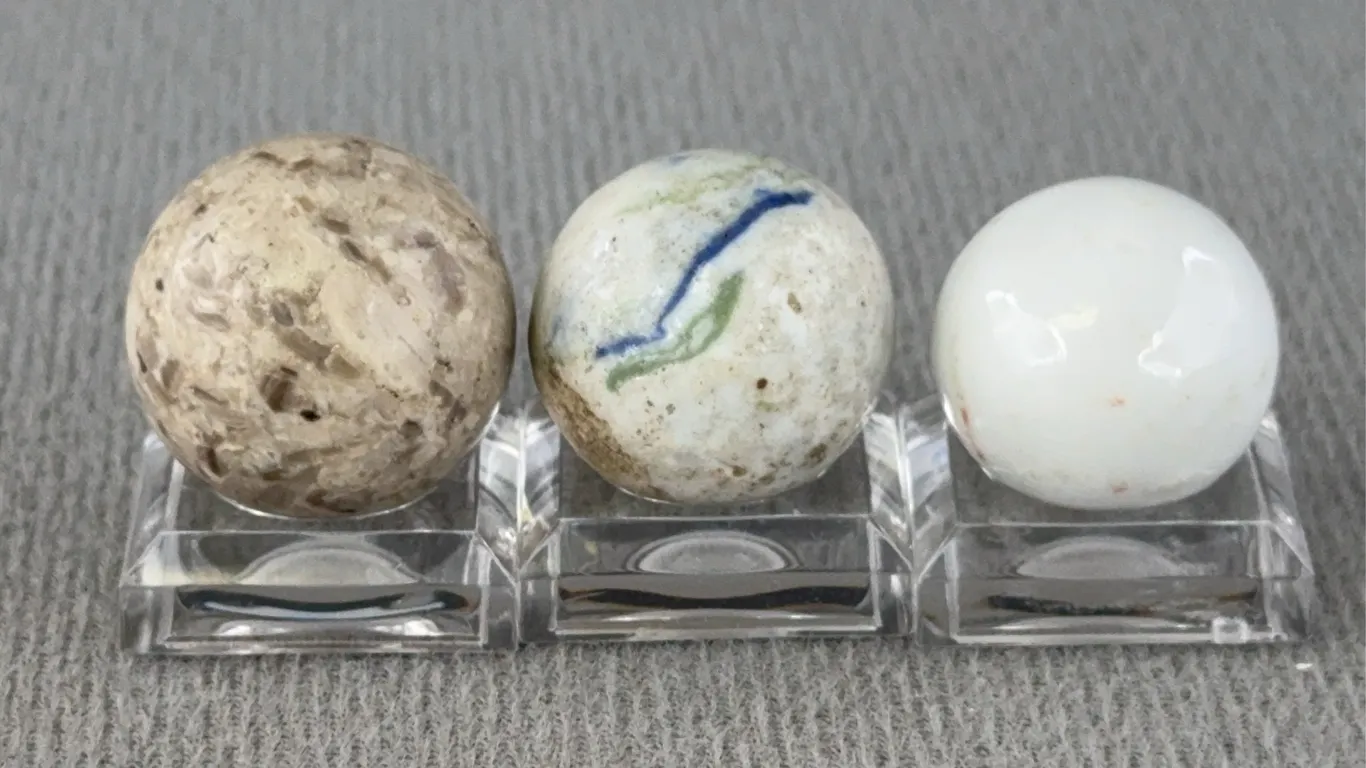 3 Crockery Marbles, Appr. 3/4” D