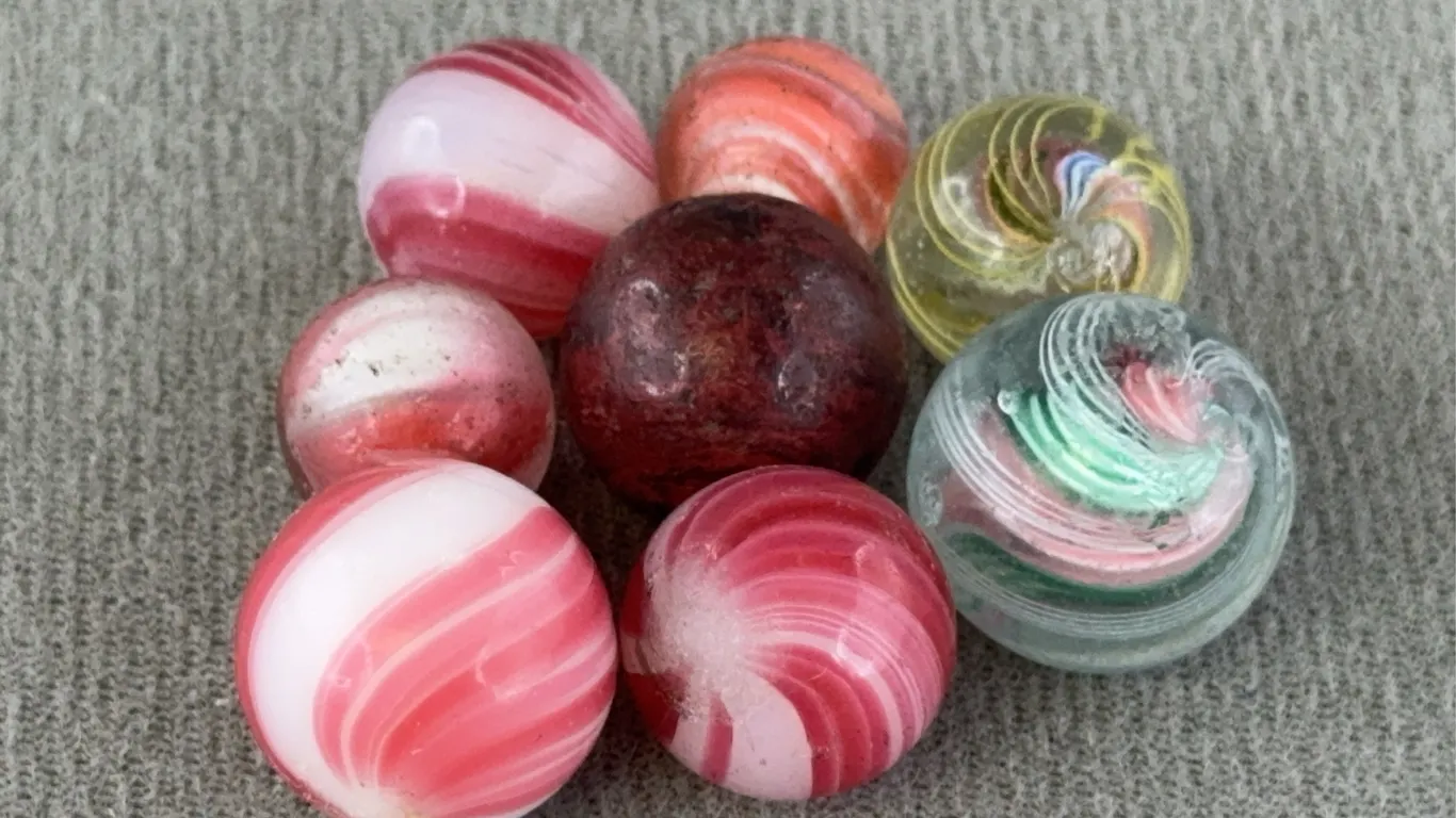 8 Swirl Glass Marbles, Appr. 1/2” D