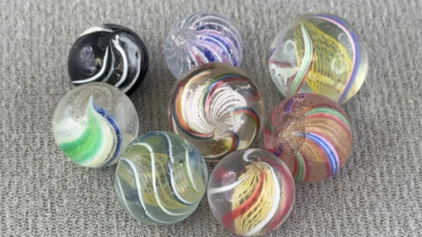 8 Swirl Glass Marbles, Appr. 1/2” D