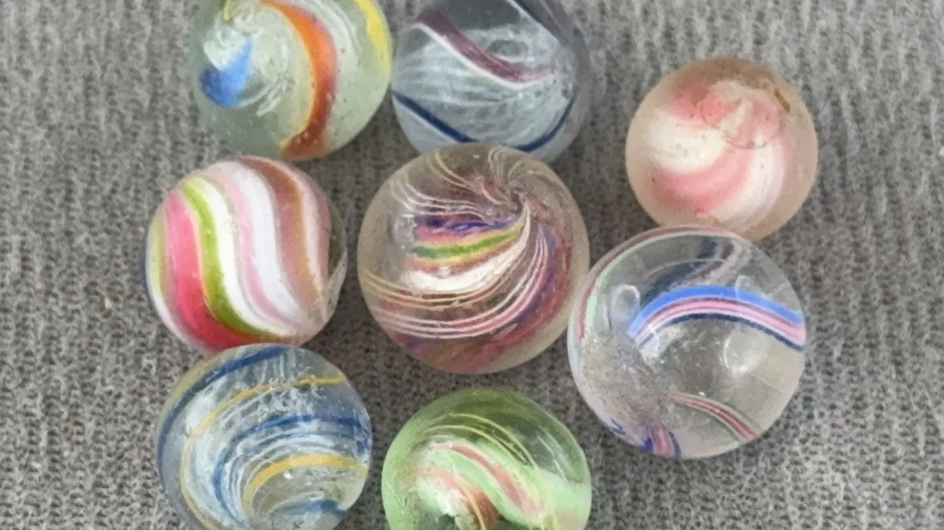 8 Swirl Glass Marbles, Appr. 1/2” D