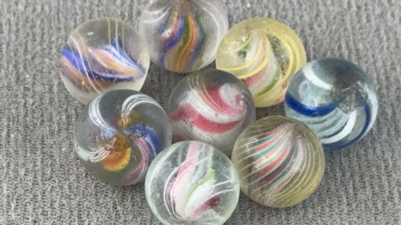 8 Swirl Glass Marbles, Appr. 1/2” D