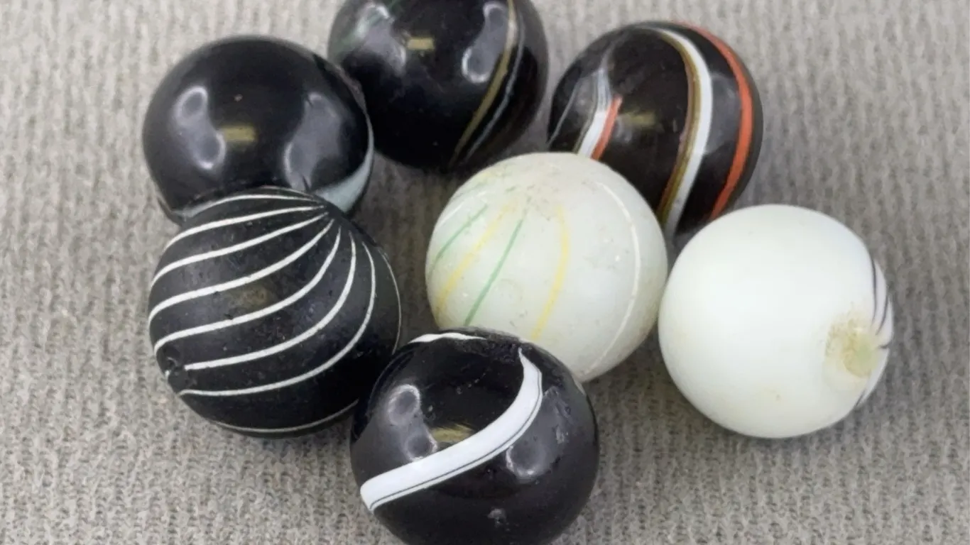 7 Swirl Glass Marbles, Appr. 1/2” D