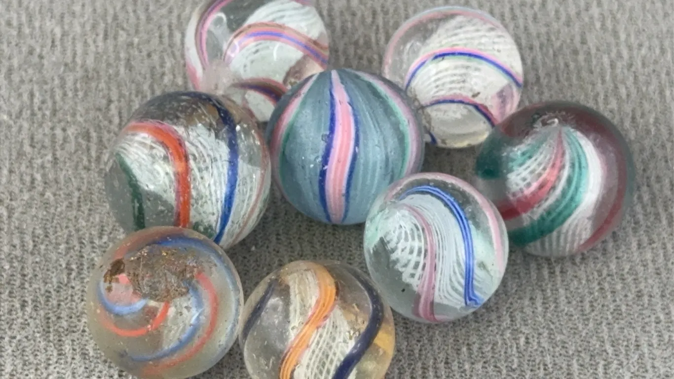 8 Swirl Glass Marbles, Appr. 1/2” D